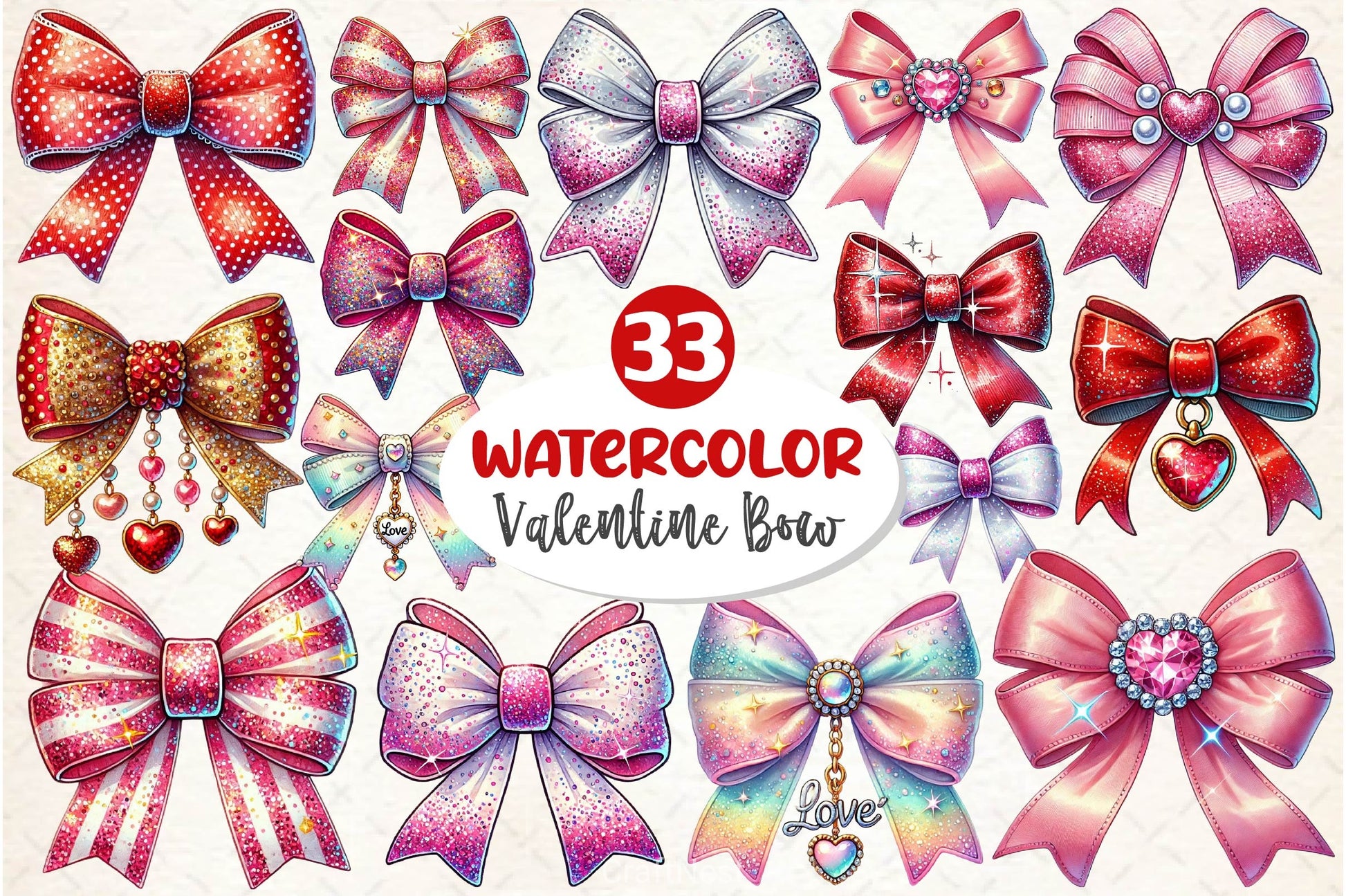 Glitter Coquette Valentine Bow Clipart Bundle - CraftNest - Digital Crafting and Art