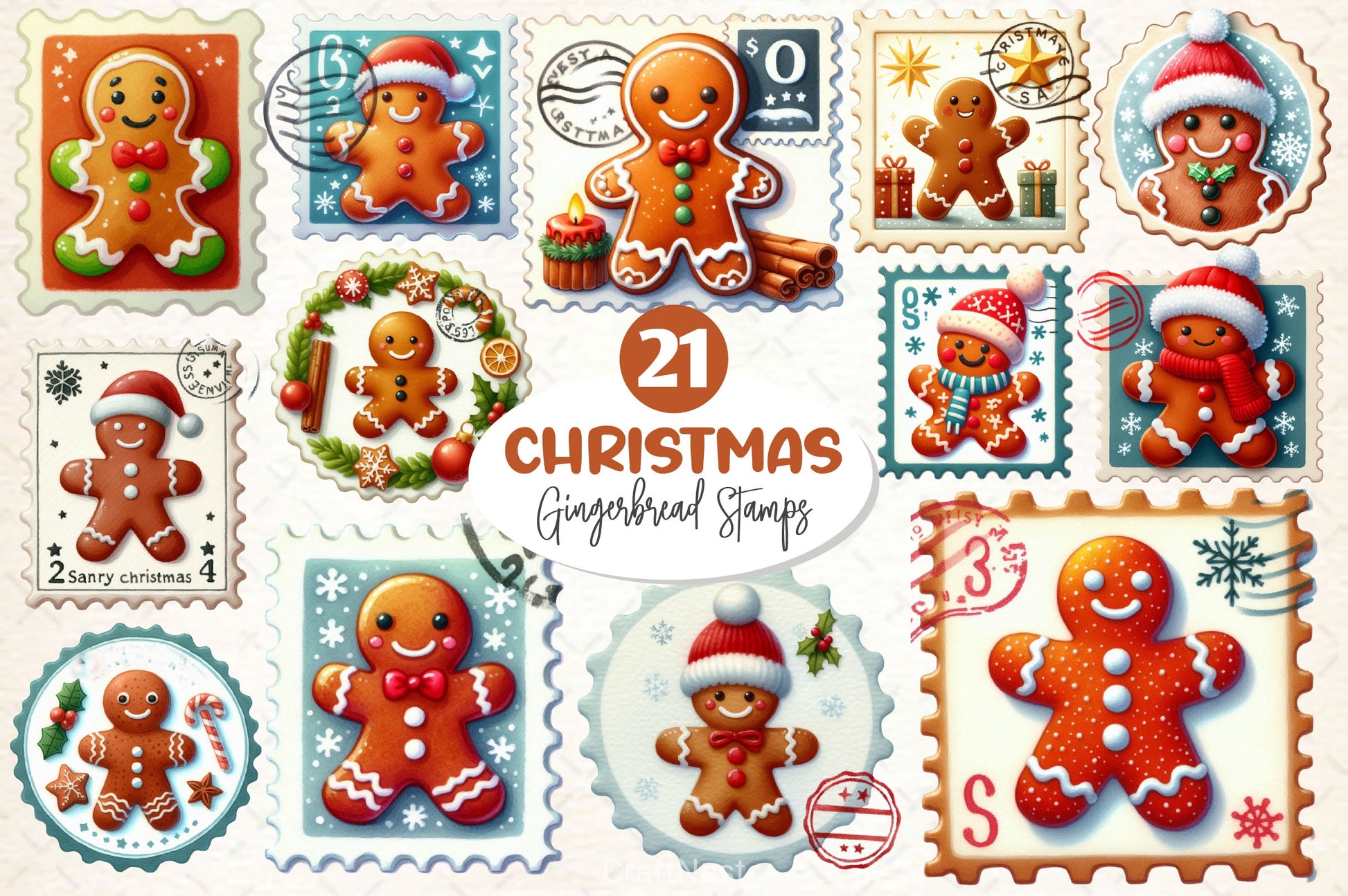 Christmas Gingerbread Postage Stamps Clipart Bundle 2 - CraftNest - Digital Crafting and Art