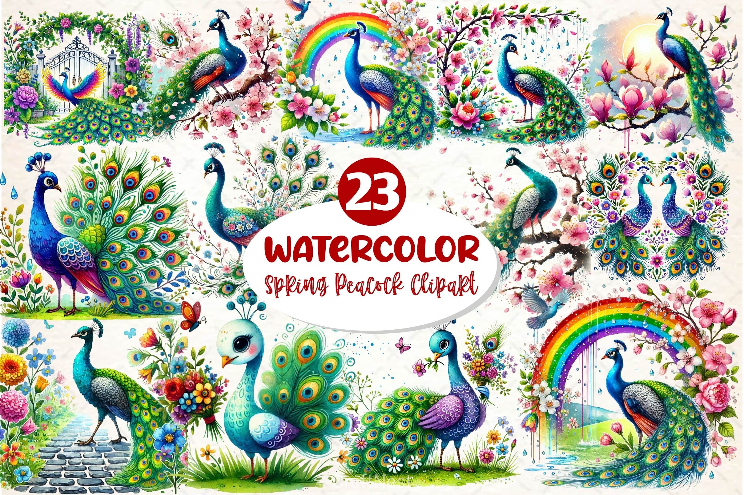 Spring Peacock Clipart Bundle - CraftNest - Digital Crafting and Art