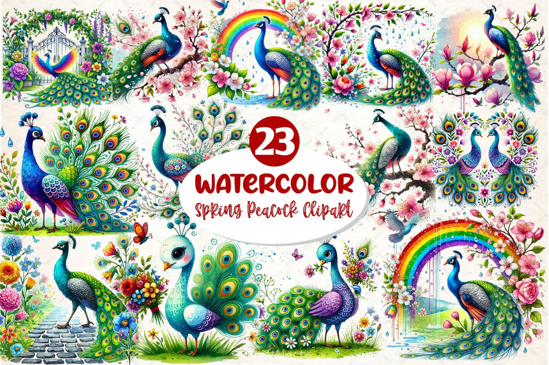 Spring Peacock Clipart Bundle - CraftNest - Digital Crafting and Art