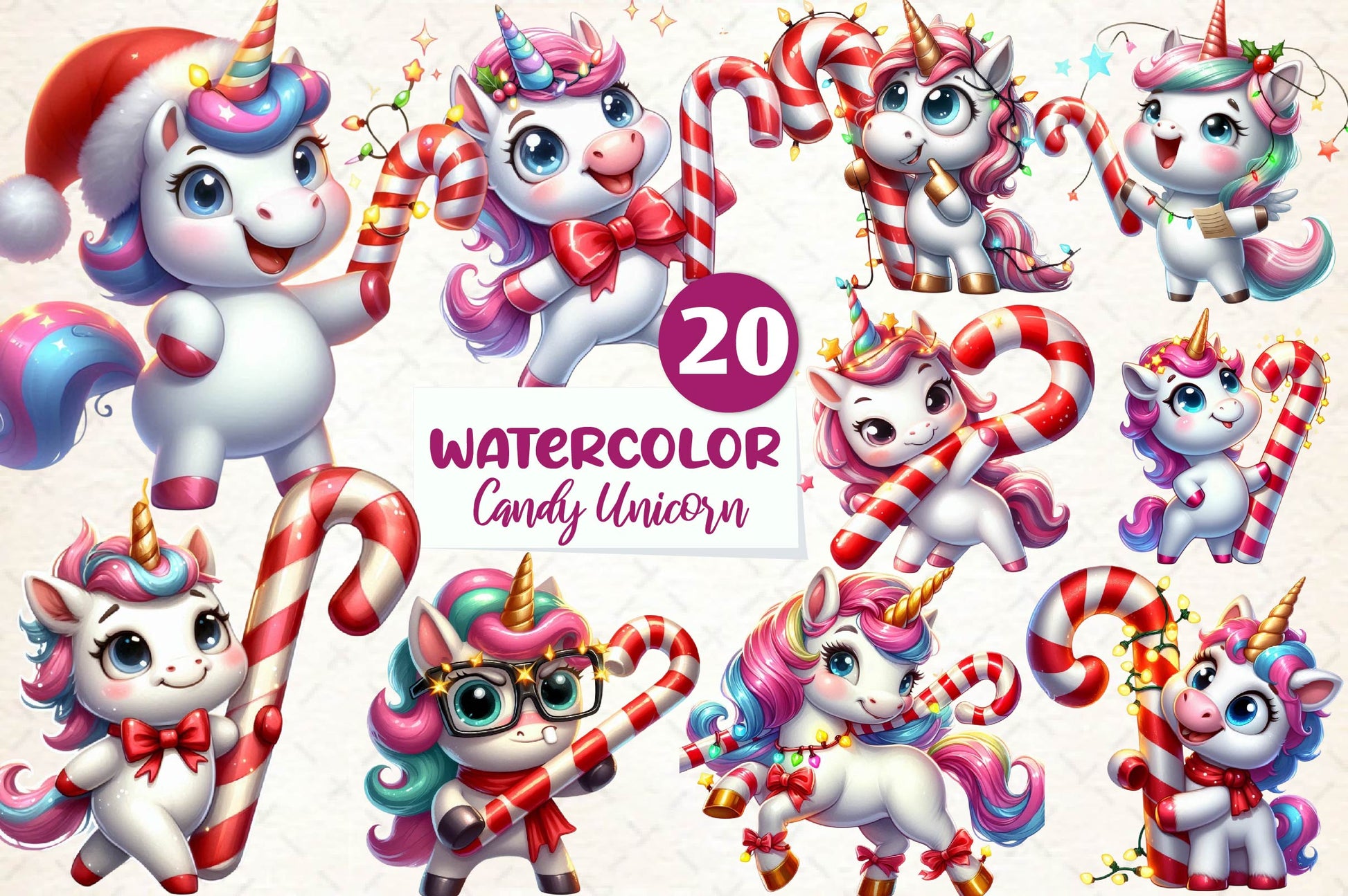 Funny Christmas Candy Unicorn Clipart Bundle - CraftNest - Digital Crafting and Art