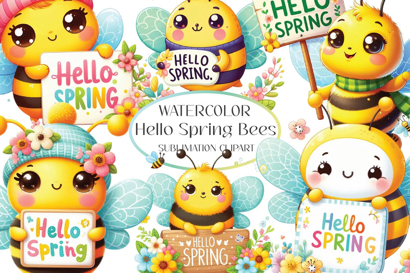 Hello Spring Bees Clipart Bundle - CraftNest - Digital Crafting and Art