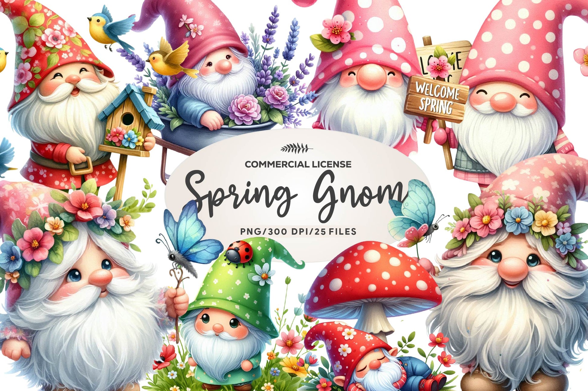 Cute Spring Gnome Clipart Bundle - CraftNest - Digital Crafting and Art