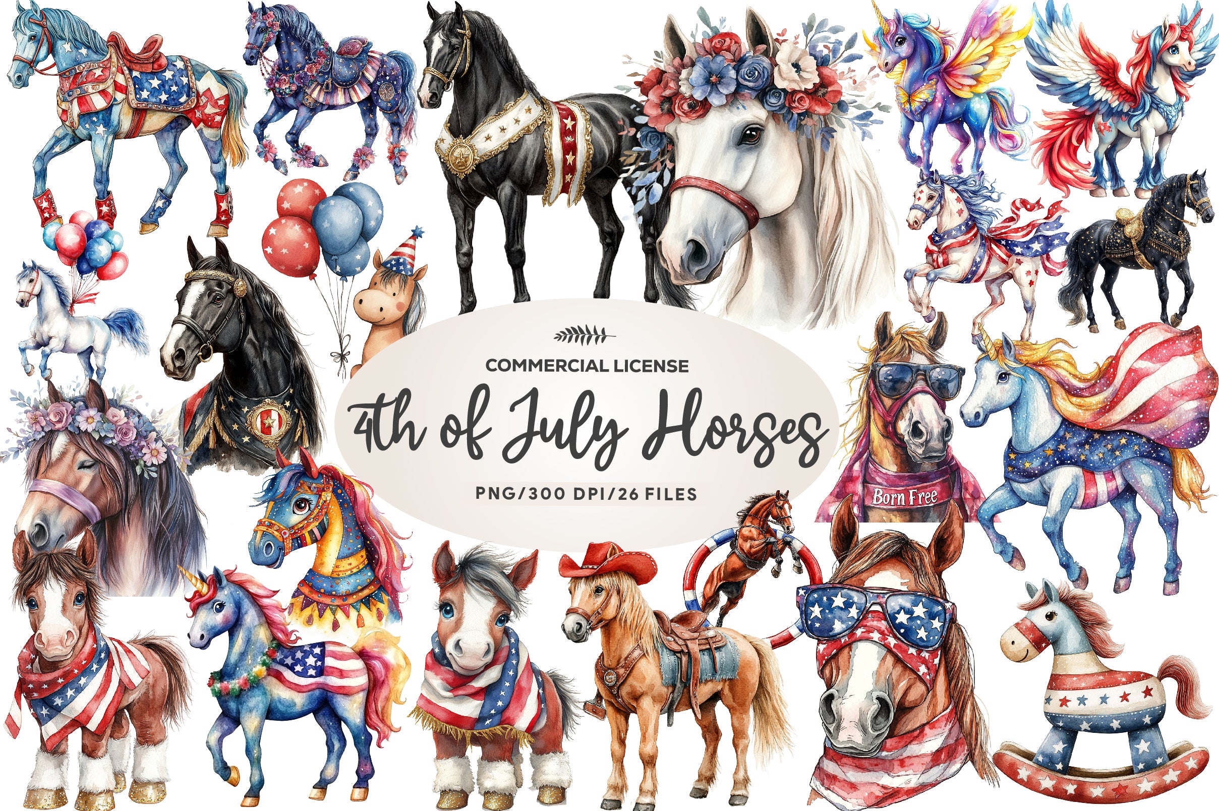 Patriotic 4th Of July Horses Clipart Bundle - CraftNest - Digital Crafting and Art