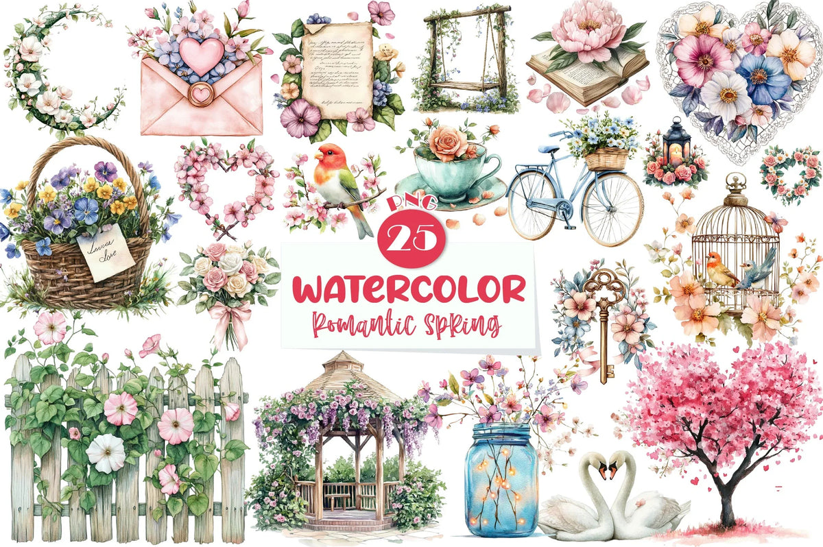 Spring Romance Sign Romantic Spring Clipart Bundle