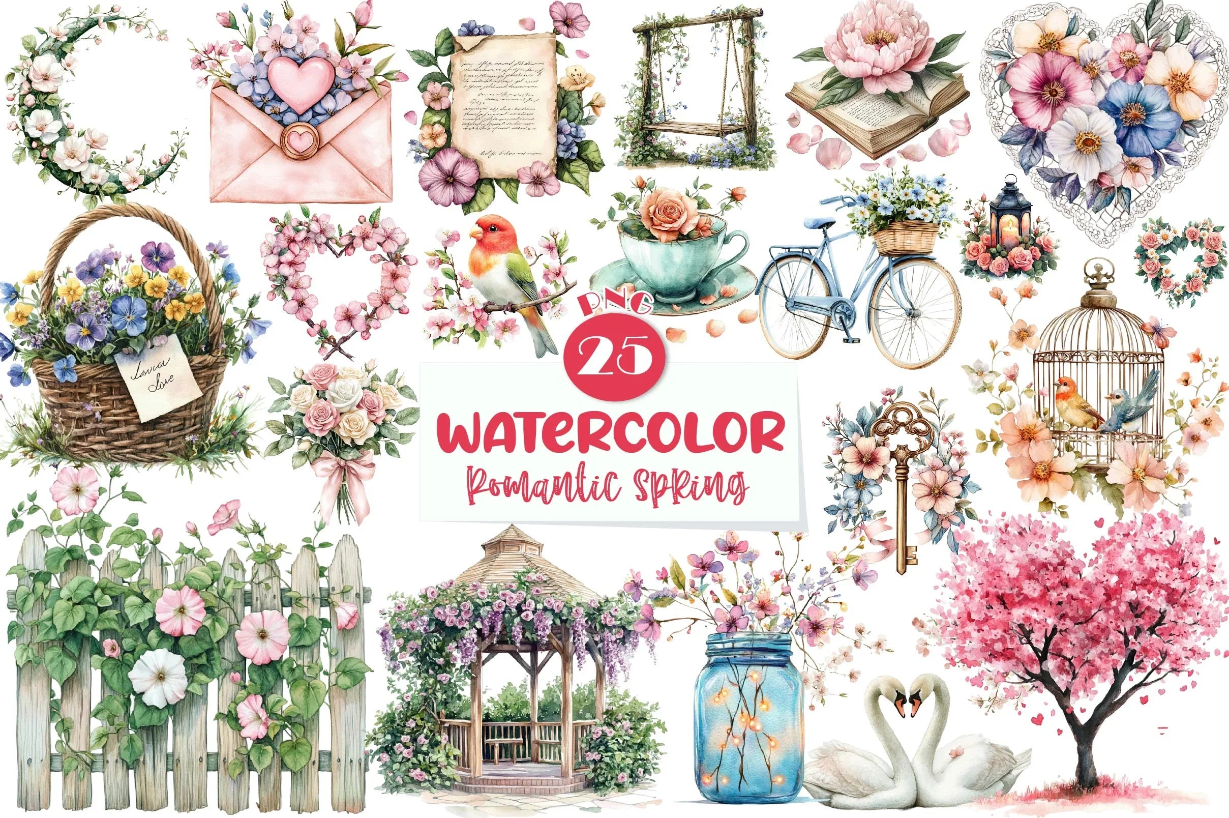 Romantic Spring Clipart Bundle - CraftNest - Digital Crafting and Art