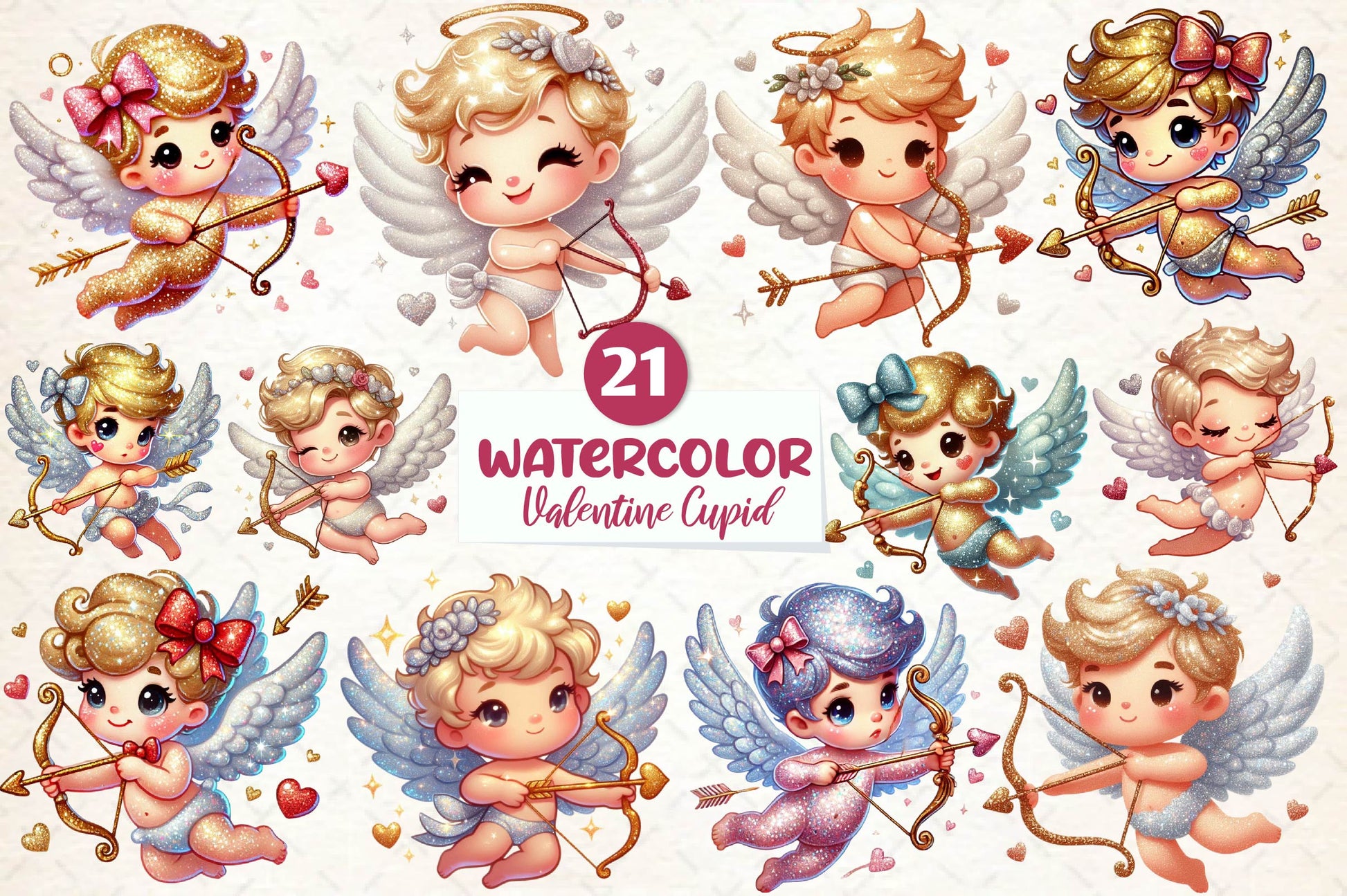 Glitter Valentine Cupid Clipart Bundle - CraftNest - Digital Crafting and Art