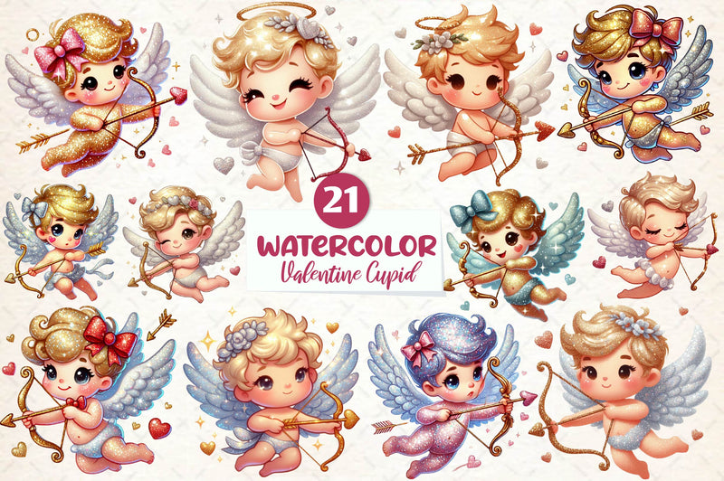 Glitter Valentine Cupid Clipart Bundle - CraftNest - Digital Crafting and Art