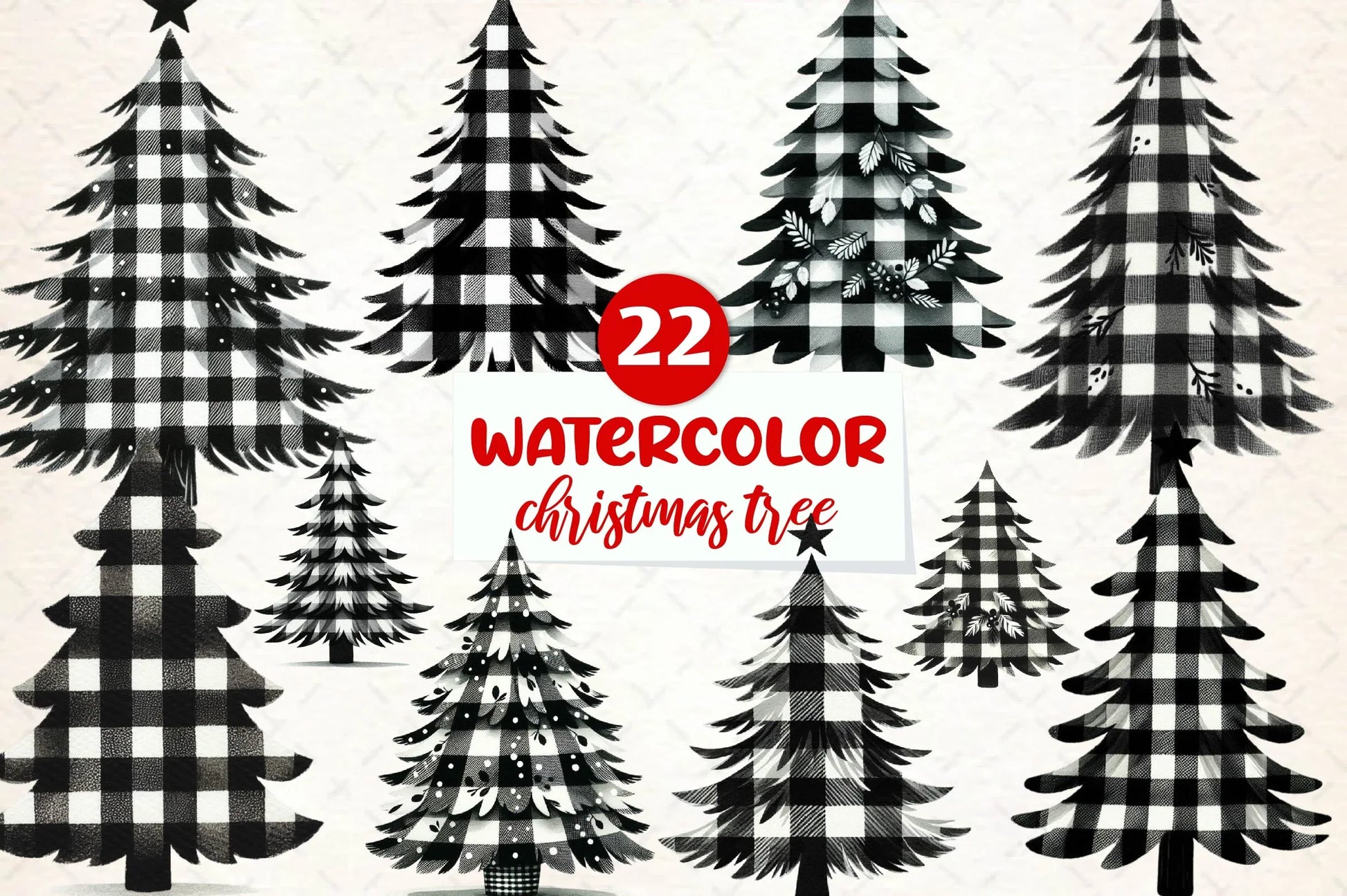 Black And White Christmas Tree Clipart Bundle - CraftNest - Digital Crafting and Art