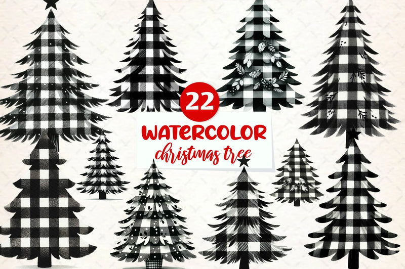 Black And White Christmas Tree Clipart Bundle - CraftNest - Digital Crafting and Art