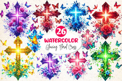 Glowing Floral Cross With Butterflies Clipart Bundle - CraftNest - Digital Crafting and Art