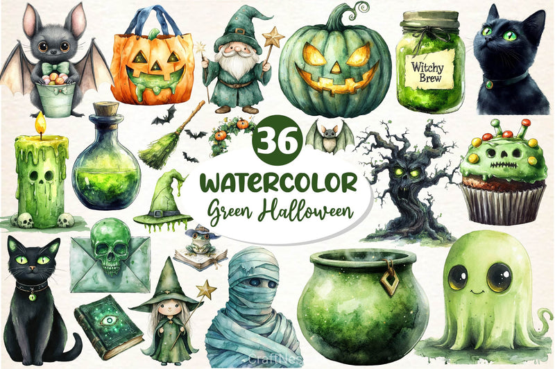 Green Halloween Clipart Bundle 4 - CraftNest - Digital Crafting and Art