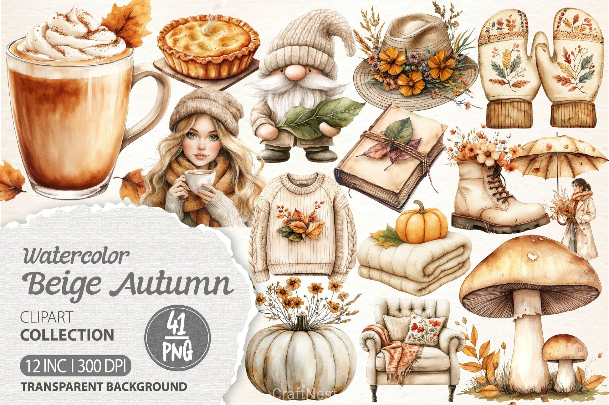 Beige Autumn Clipart Bundle - CraftNest - Digital Crafting and Art