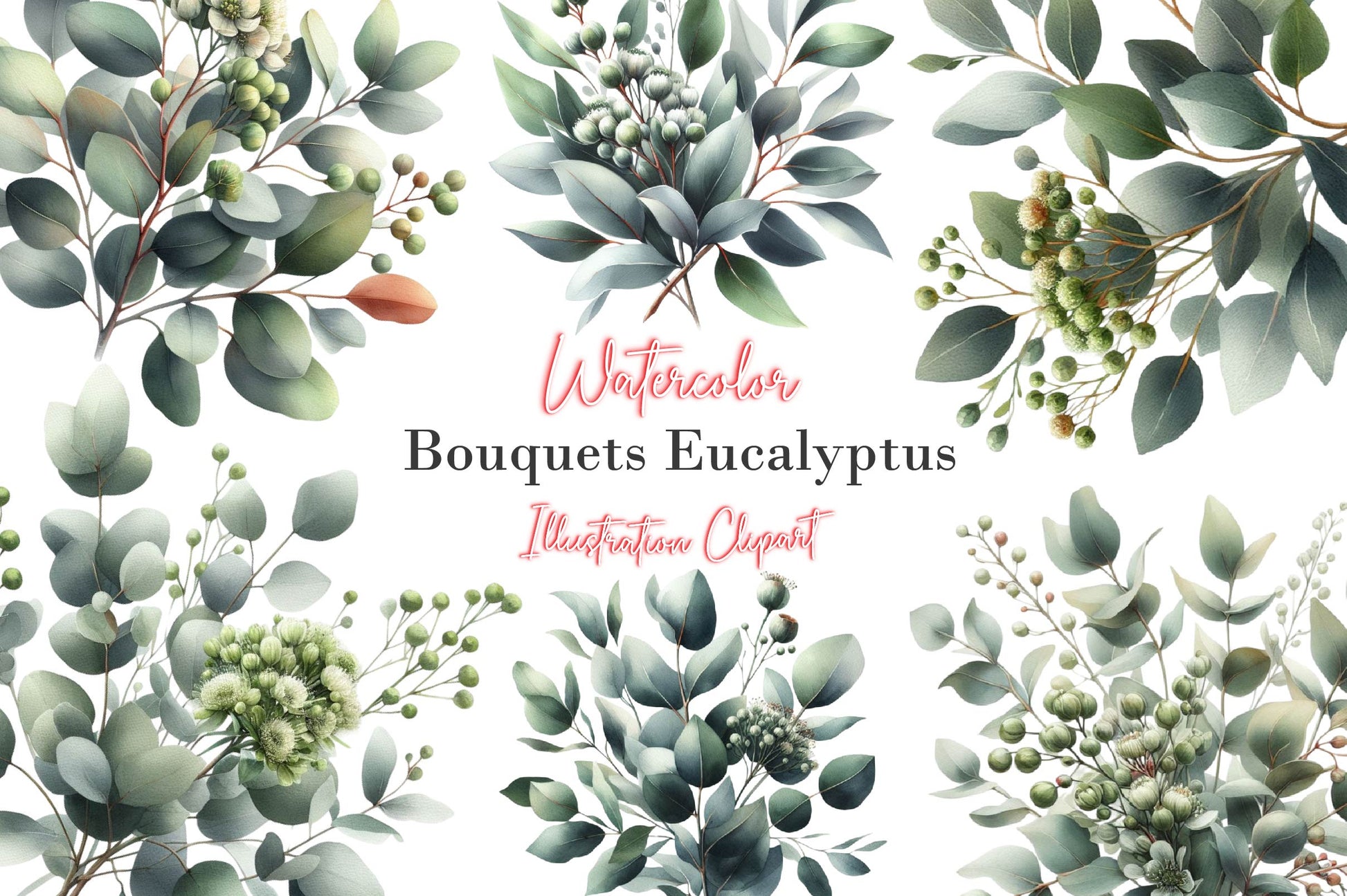 Greenery Bouquets Eucalyptus Clipart Bundle 1 - CraftNest - Digital Crafting and Art
