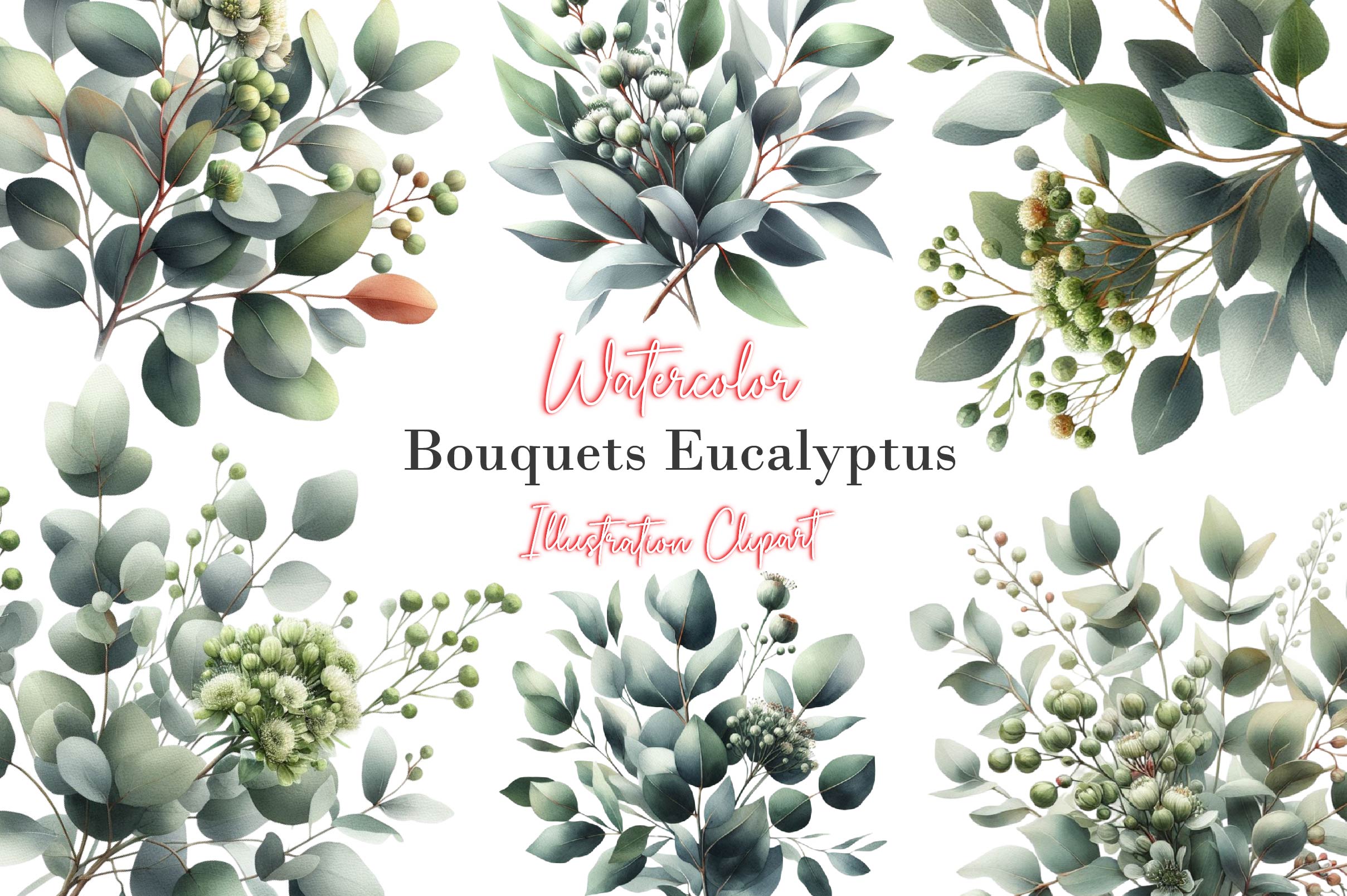 Greenery Bouquets Eucalyptus Clipart Bundle 1 - CraftNest - Digital Crafting and Art