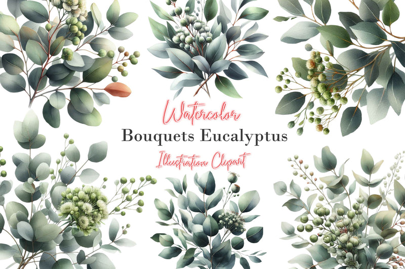 Greenery Bouquets Eucalyptus Clipart Bundle 1 - CraftNest - Digital Crafting and Art