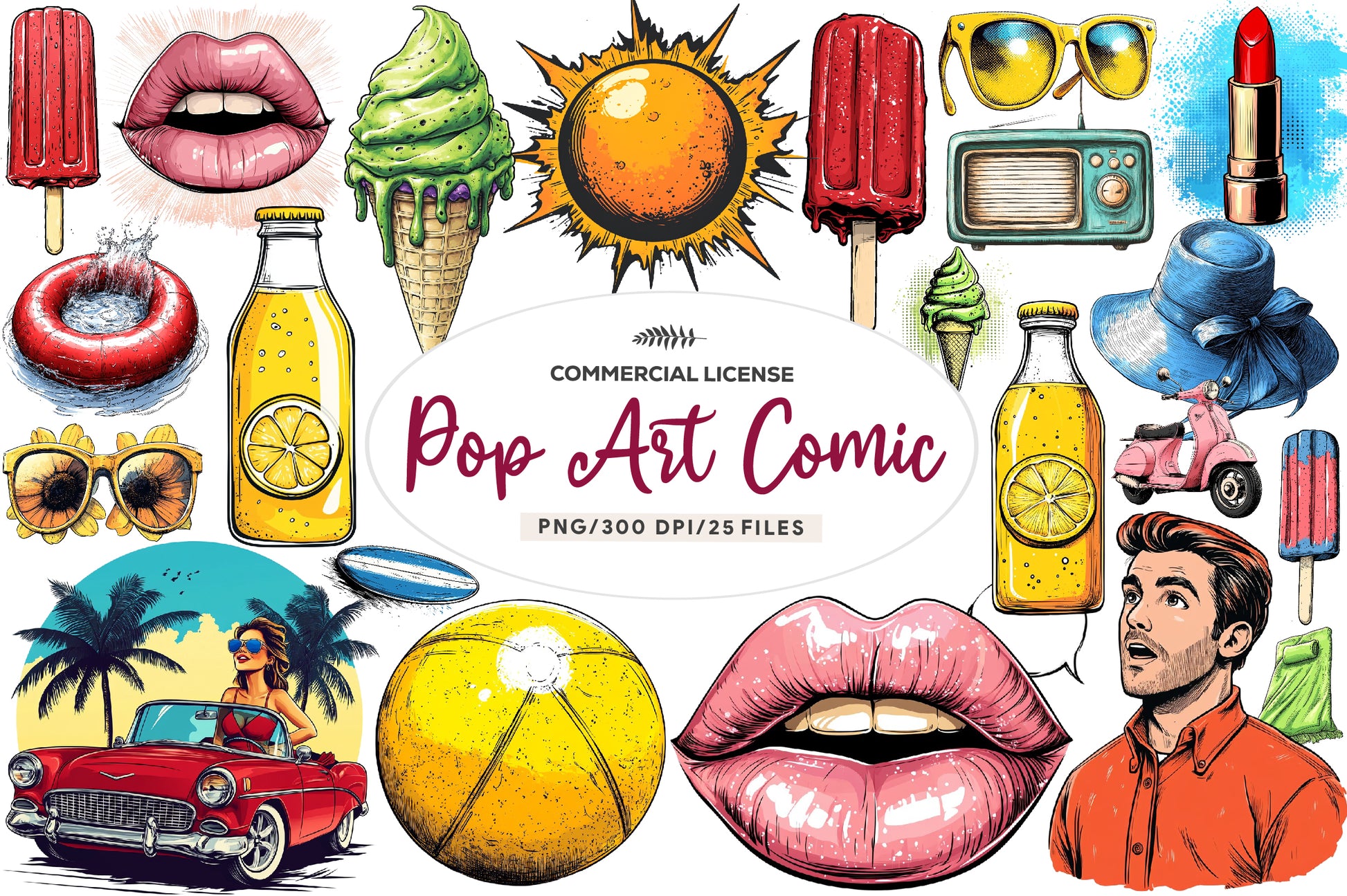 Retro Pop Art Comic Summer Clipart Bundle - CraftNest - Digital Crafting and Art