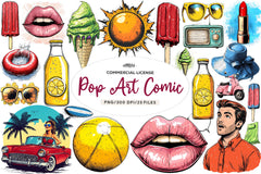 Retro Pop Art Comic Summer Clipart Bundle - CraftNest - Digital Crafting and Art
