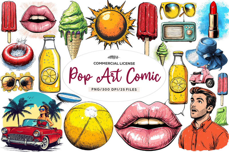 Retro Pop Art Comic Summer Clipart Bundle - CraftNest - Digital Crafting and Art