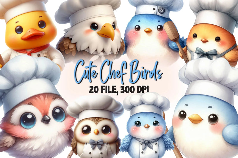 Cute Chef Birds Clipart Bundle - CraftNest - Digital Crafting and Art