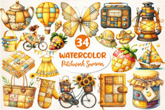 Yellow Patchwork Summer Clipart Bundle 2 - CraftNest - Digital Crafting and Art