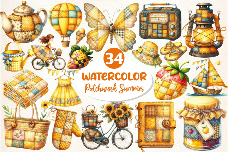 Yellow Patchwork Summer Clipart Bundle 2 - CraftNest - Digital Crafting and Art