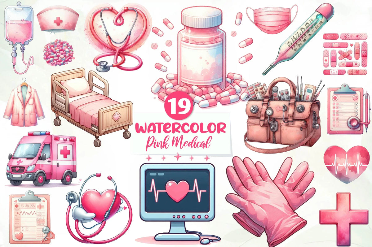 Pink Medical Pattern Pink Medical Clipart Bundle