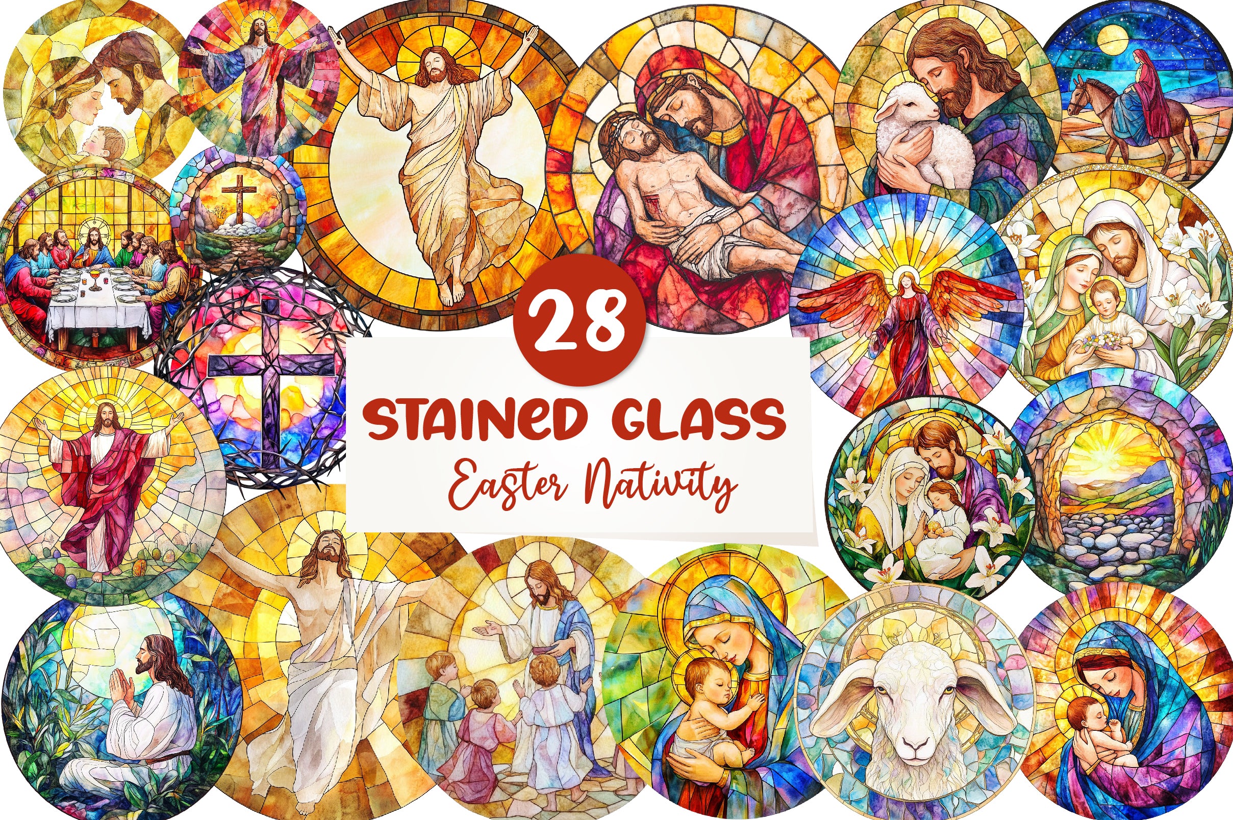 Round Stained Glass Easter Nativity Clipart Bundle - CraftNest - Digital Crafting and Art