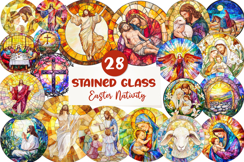 Round Stained Glass Easter Nativity Clipart Bundle - CraftNest - Digital Crafting and Art