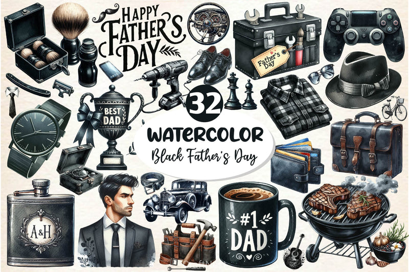 Classic Black Father's Day Clipart Bundle - CraftNest - Digital Crafting and Art