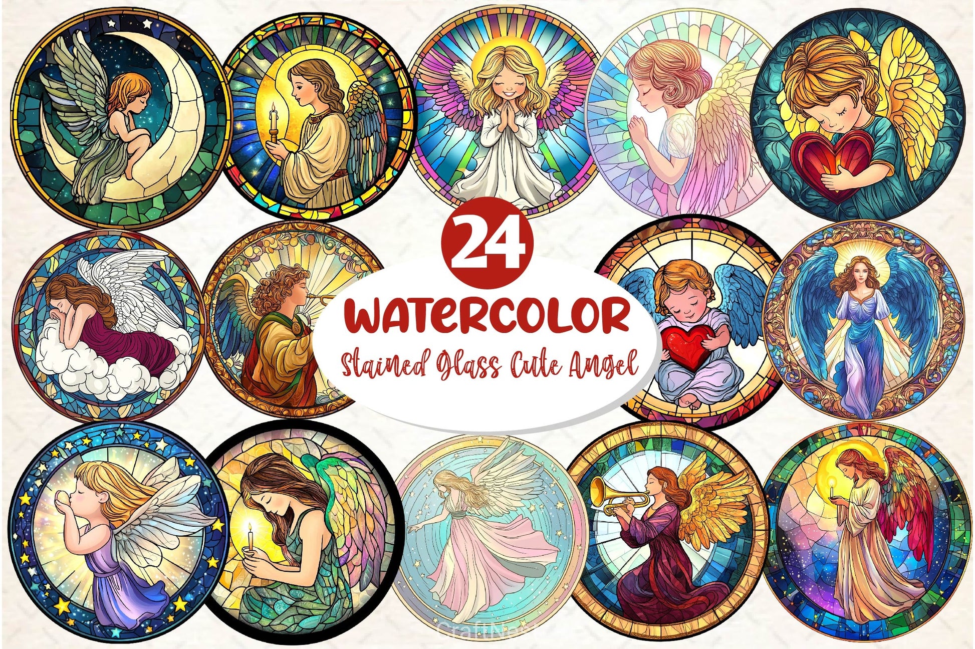 Stained Glass Cute Angel Clipart Bundle - CraftNest - Digital Crafting and Art