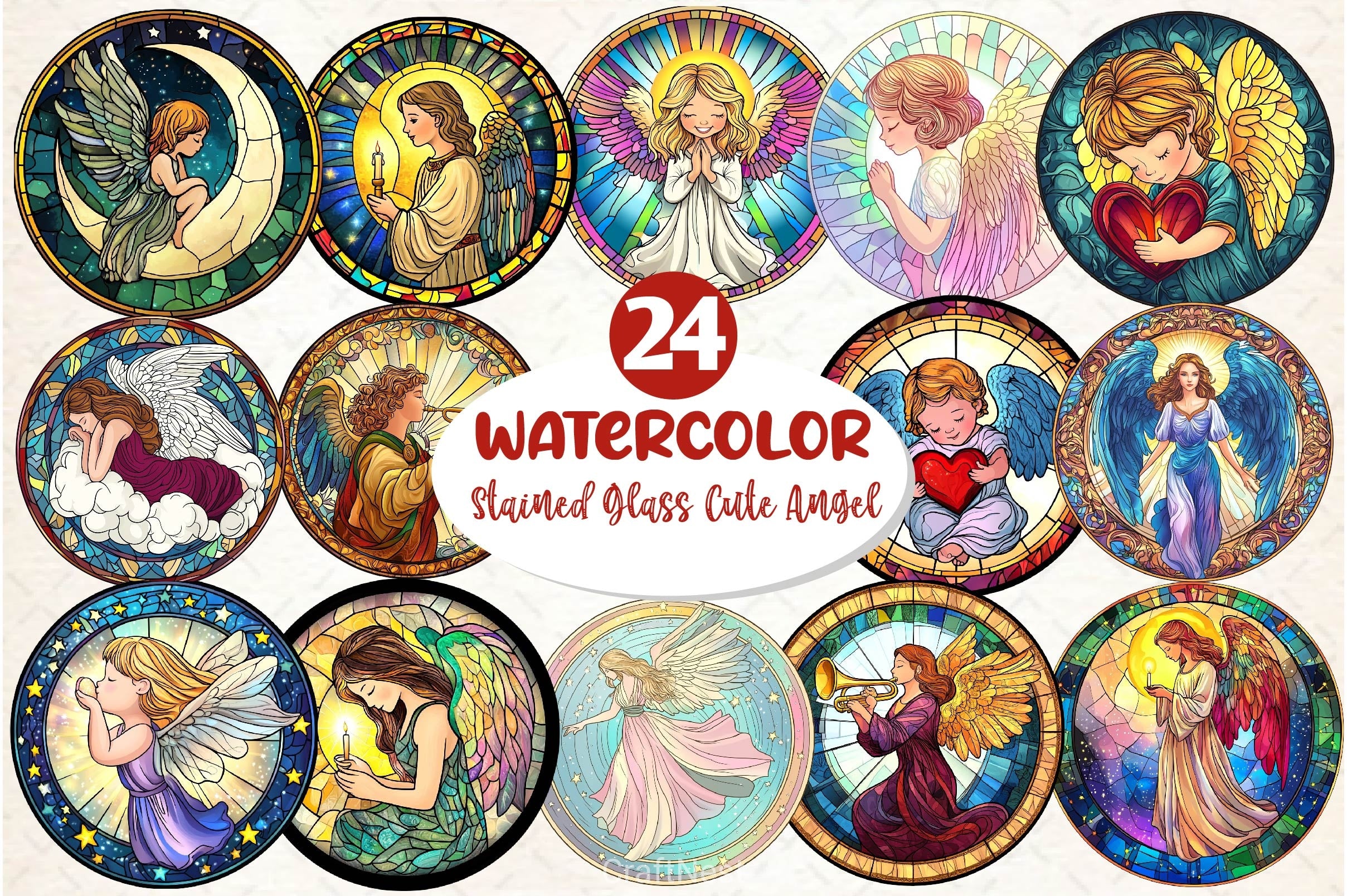 Stained Glass Cute Angel Clipart Bundle - CraftNest - Digital Crafting and Art