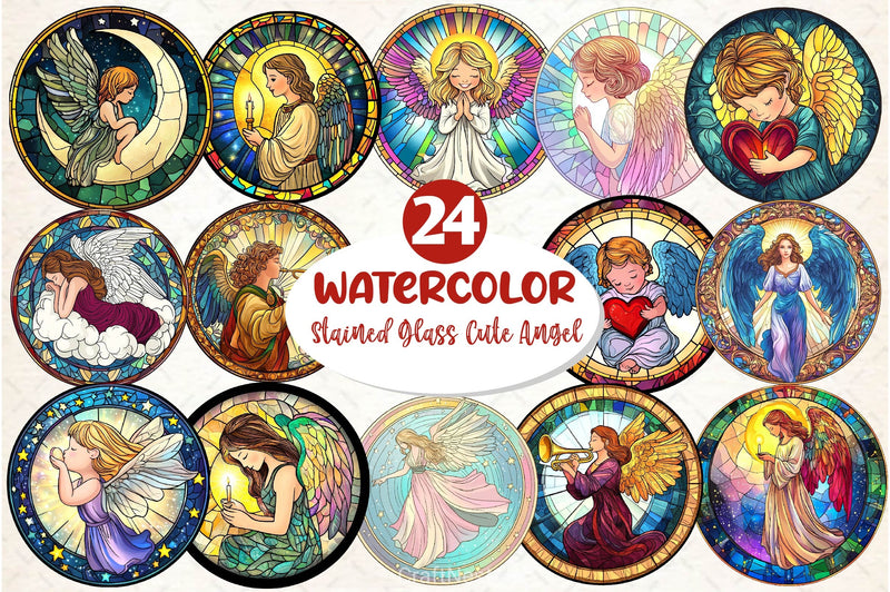 Stained Glass Cute Angel Clipart Bundle - CraftNest - Digital Crafting and Art
