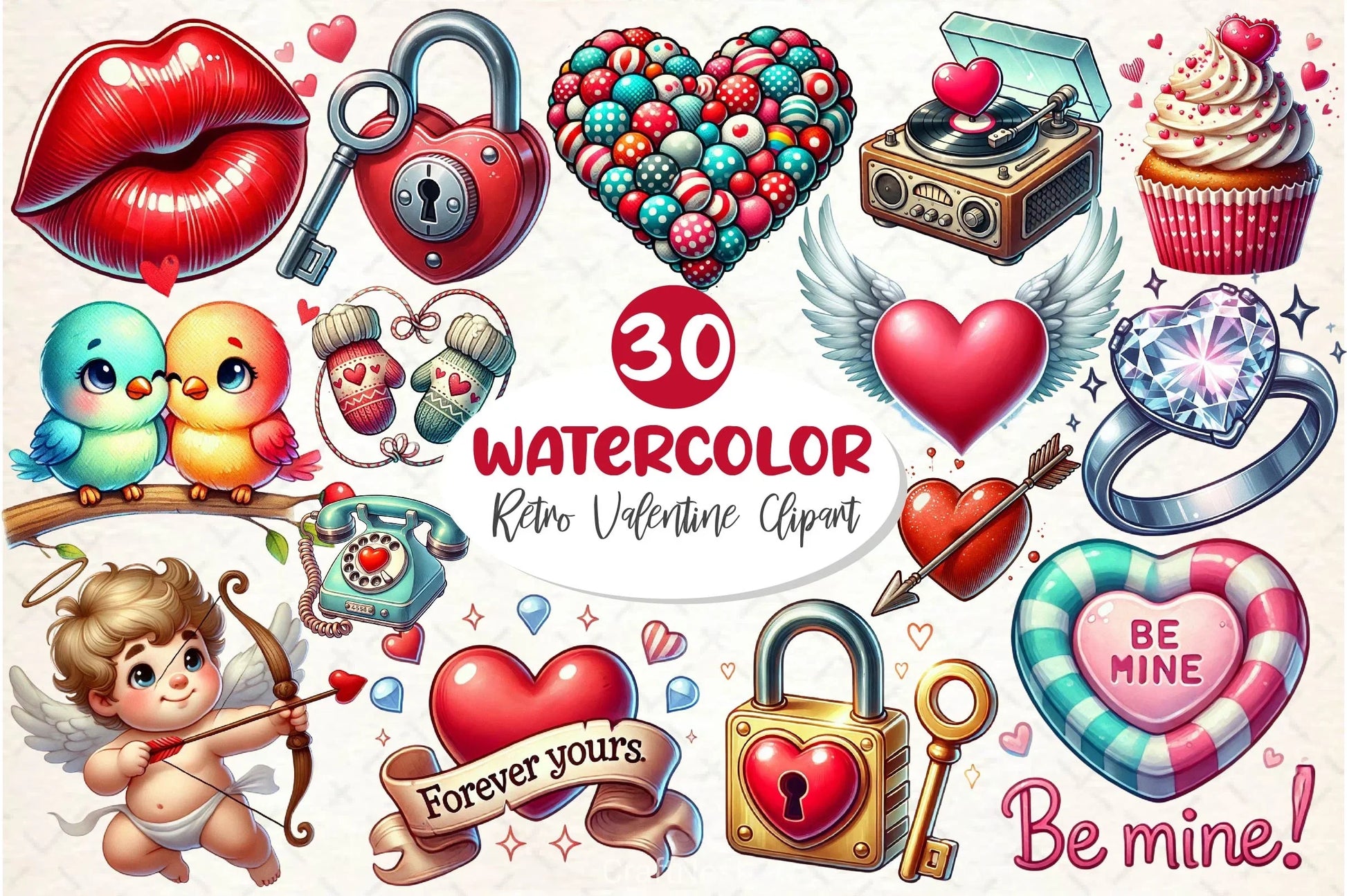 Retro Valentine Clipart Bundle 3 - CraftNest - Digital Crafting and Art