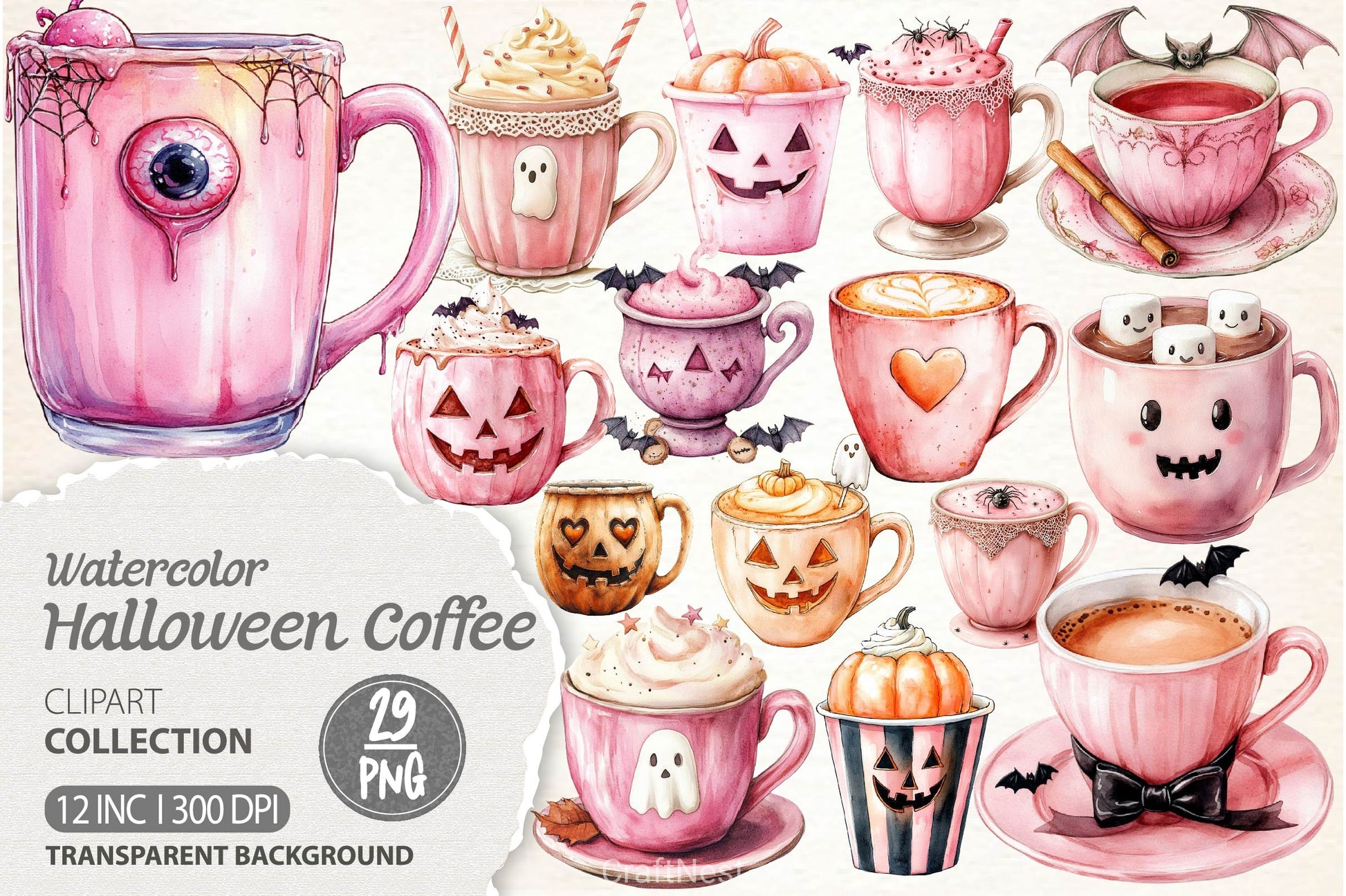 Pink Coquette Halloween Coffee Clipart Bundle - CraftNest - Digital Crafting and Art