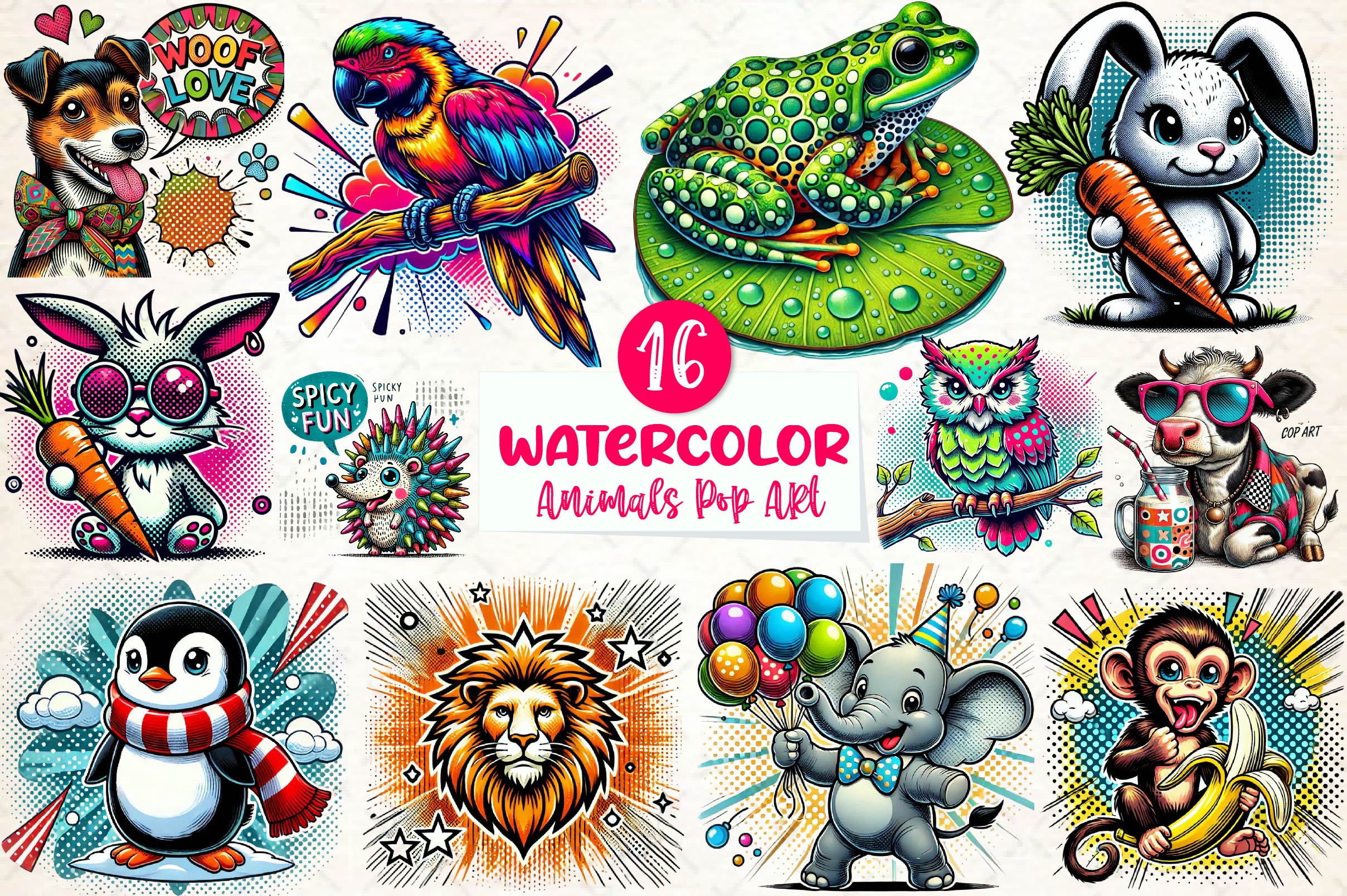 Animals Pop Art Clipart Bundle - CraftNest - Digital Crafting and Art