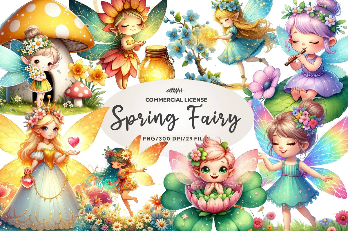 Spring Faery Blossoming Spring Fairy Collection Clipart Bundle