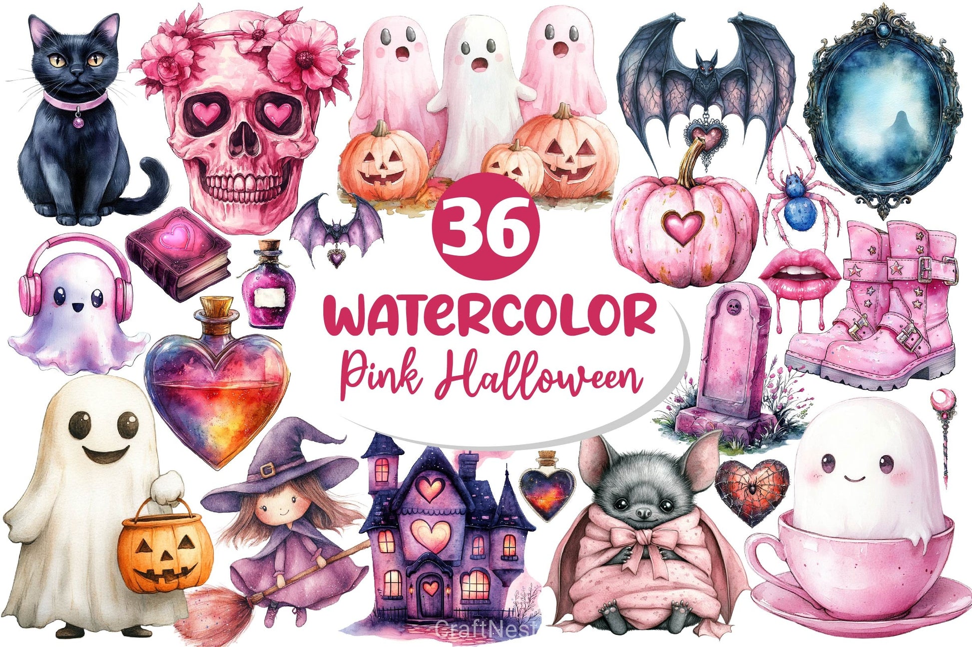 Pink Halloween Clipart Bundle 4 - CraftNest - Digital Crafting and Art