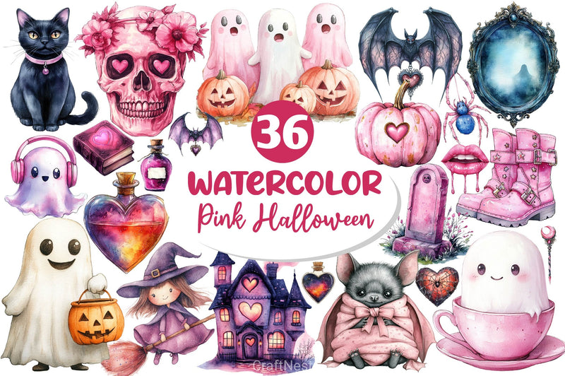 Pink Halloween Clipart Bundle 4 - CraftNest - Digital Crafting and Art