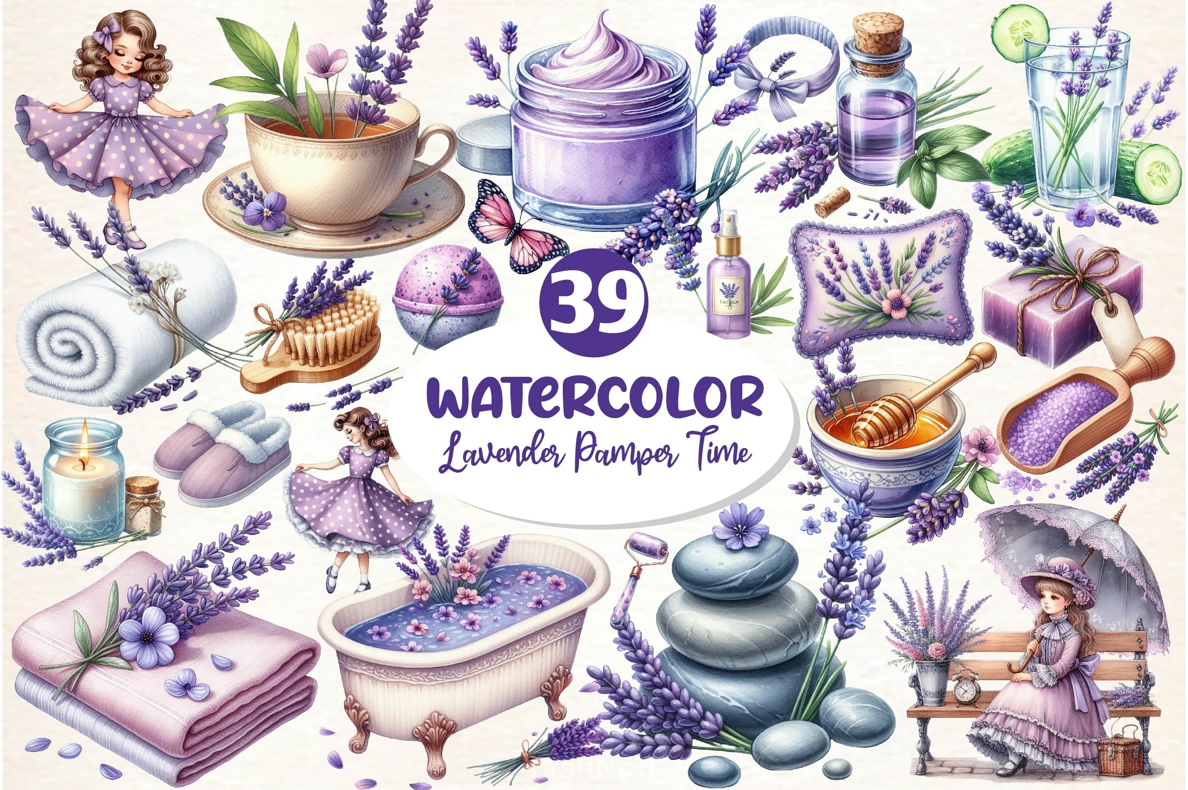 Lavender Pamper Time Clipart Bundle - CraftNest - Digital Crafting and Art