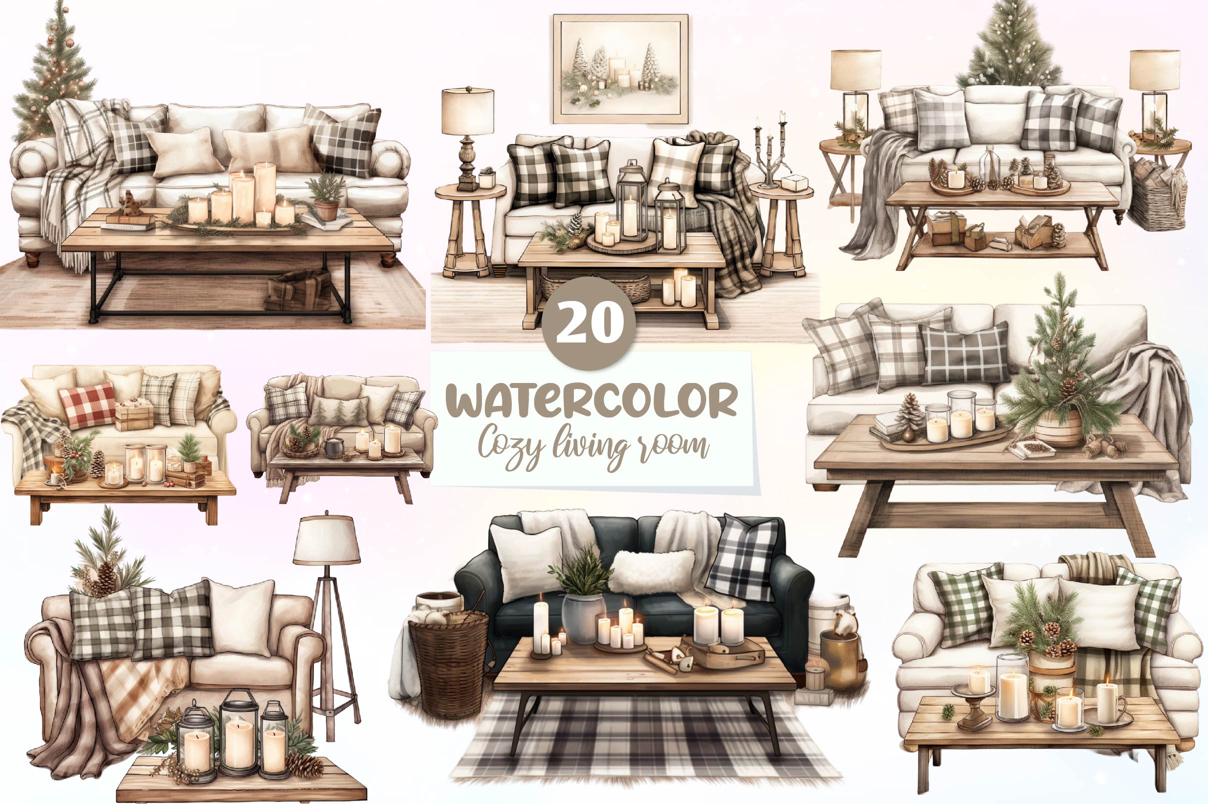 Cozy Living Room Clipart Bundle - CraftNest - Digital Crafting and Art