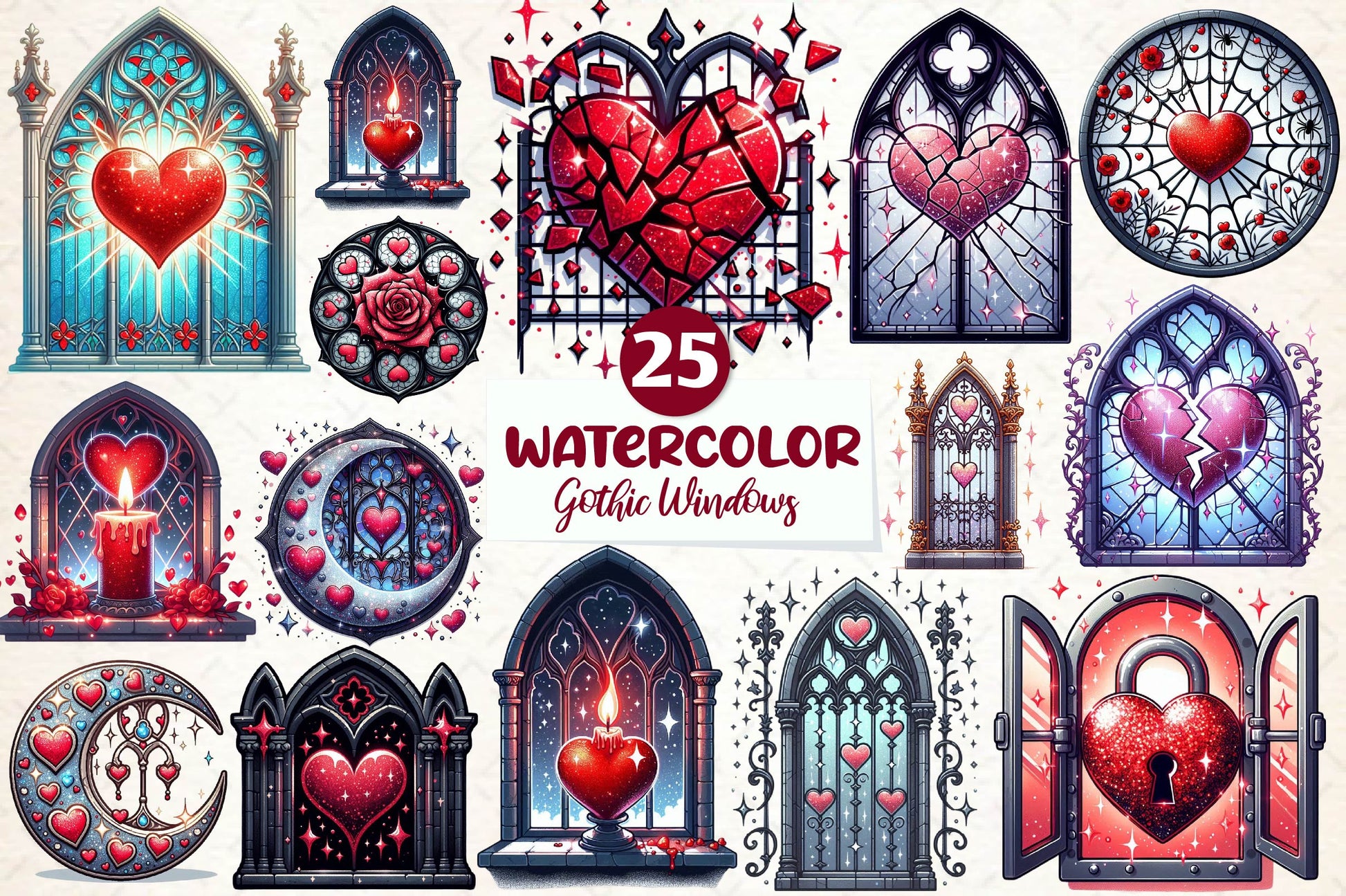 Valentine Gothic Windows Clipart Bundle - CraftNest - Digital Crafting and Art