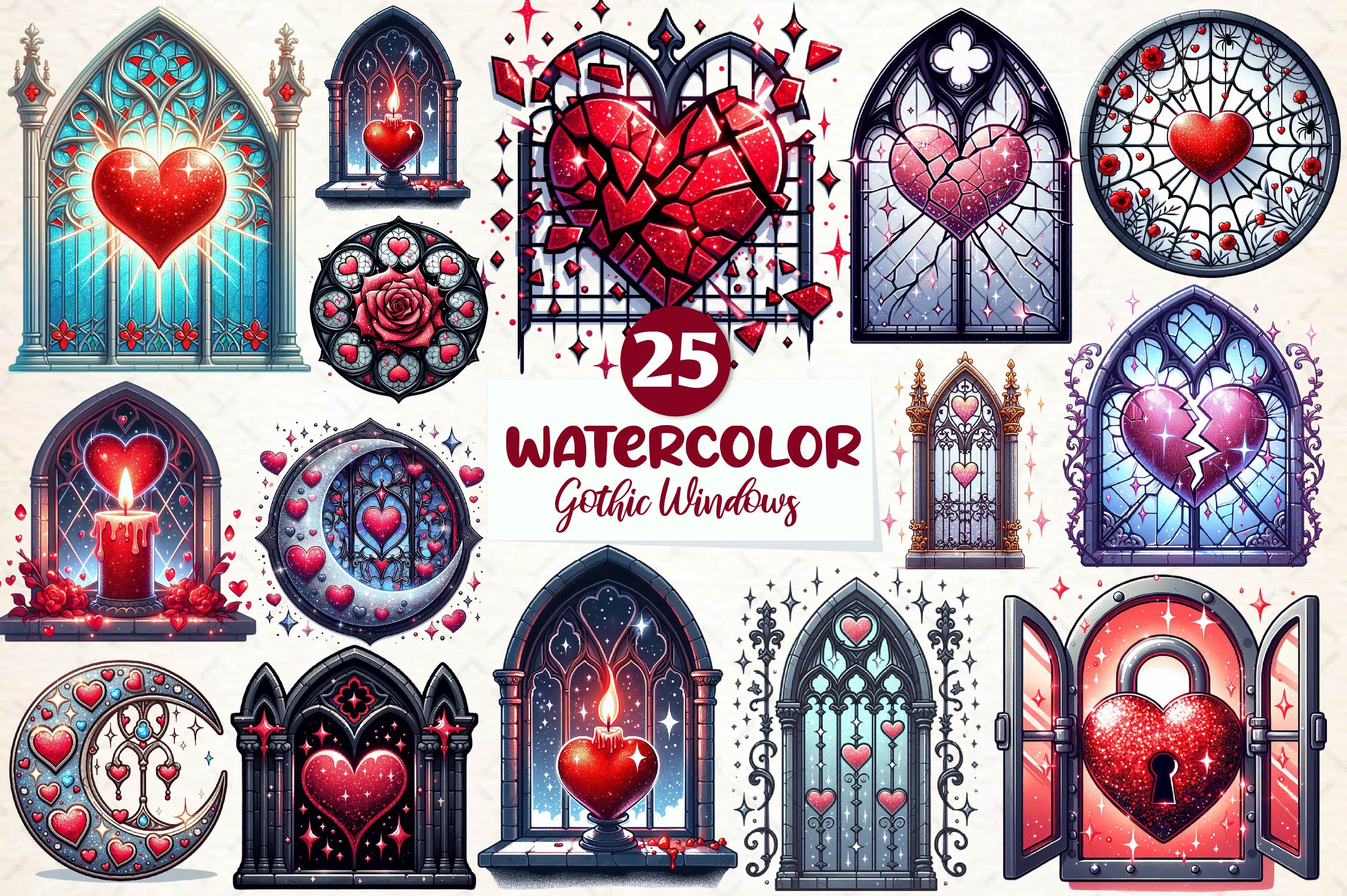 Valentine Gothic Windows Clipart Bundle - CraftNest - Digital Crafting and Art