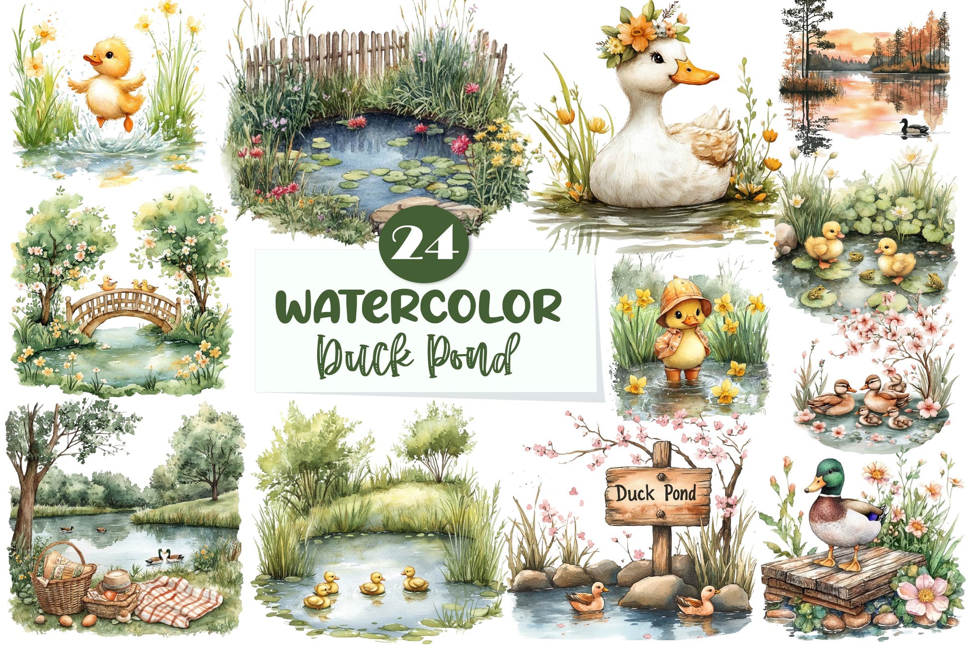 Springtime Duck Pond Clipart Bundle - CraftNest - Digital Crafting and Art