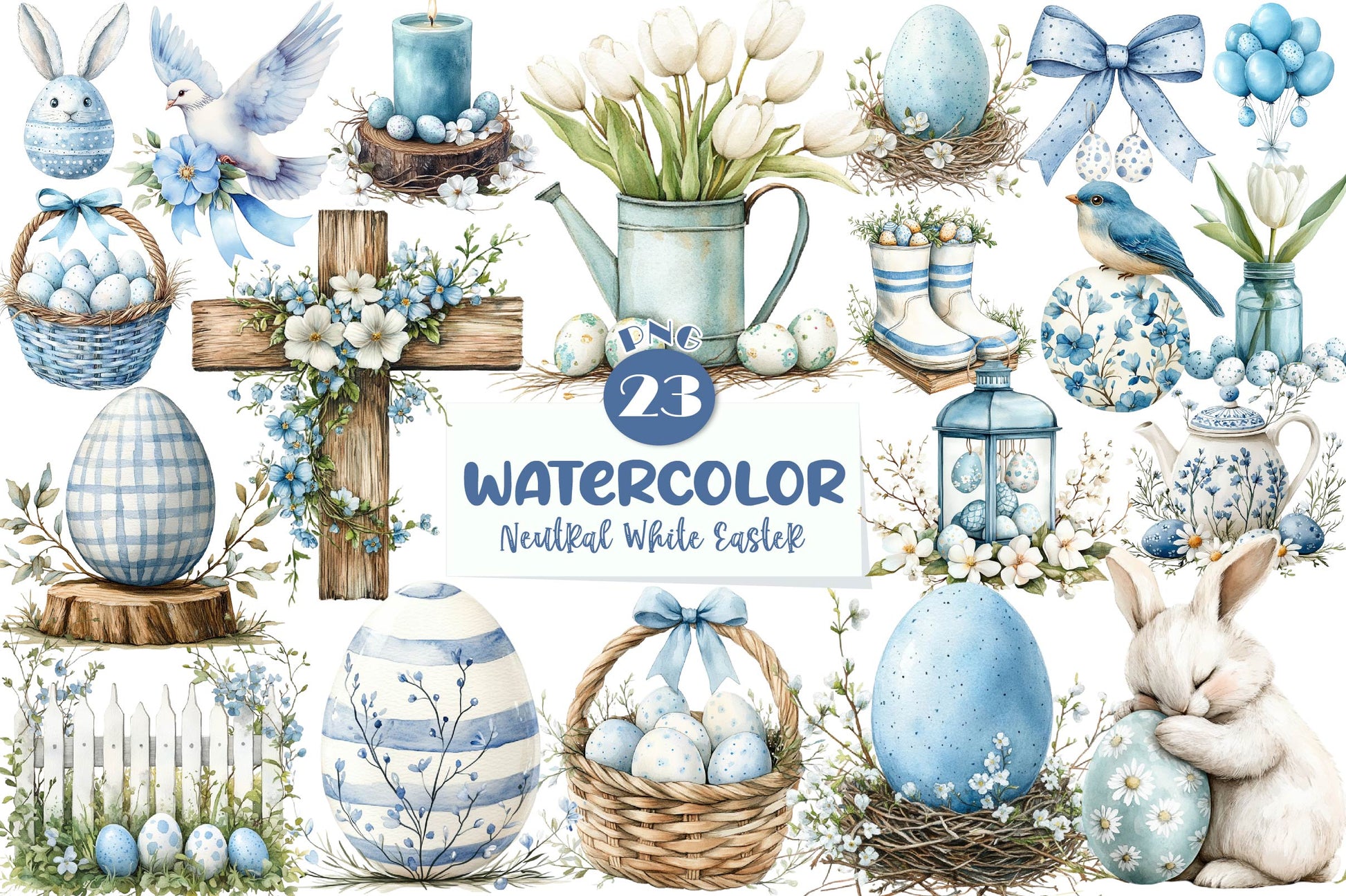 Neutral White Easter Clipart Bundle - CraftNest - Digital Crafting and Art