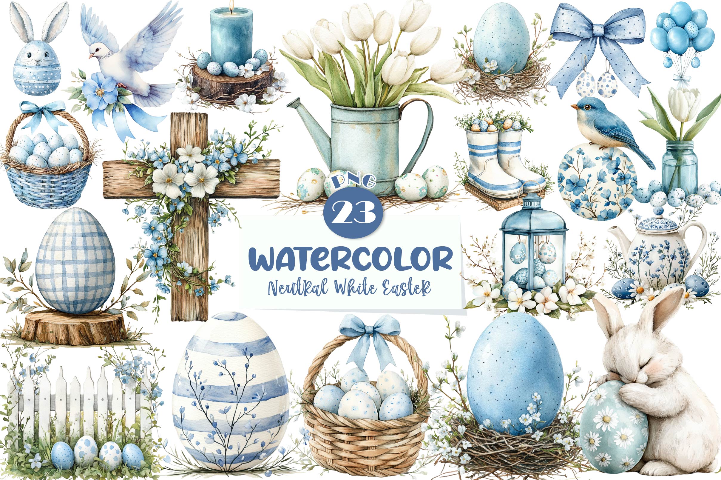 Neutral White Easter Clipart Bundle - CraftNest - Digital Crafting and Art