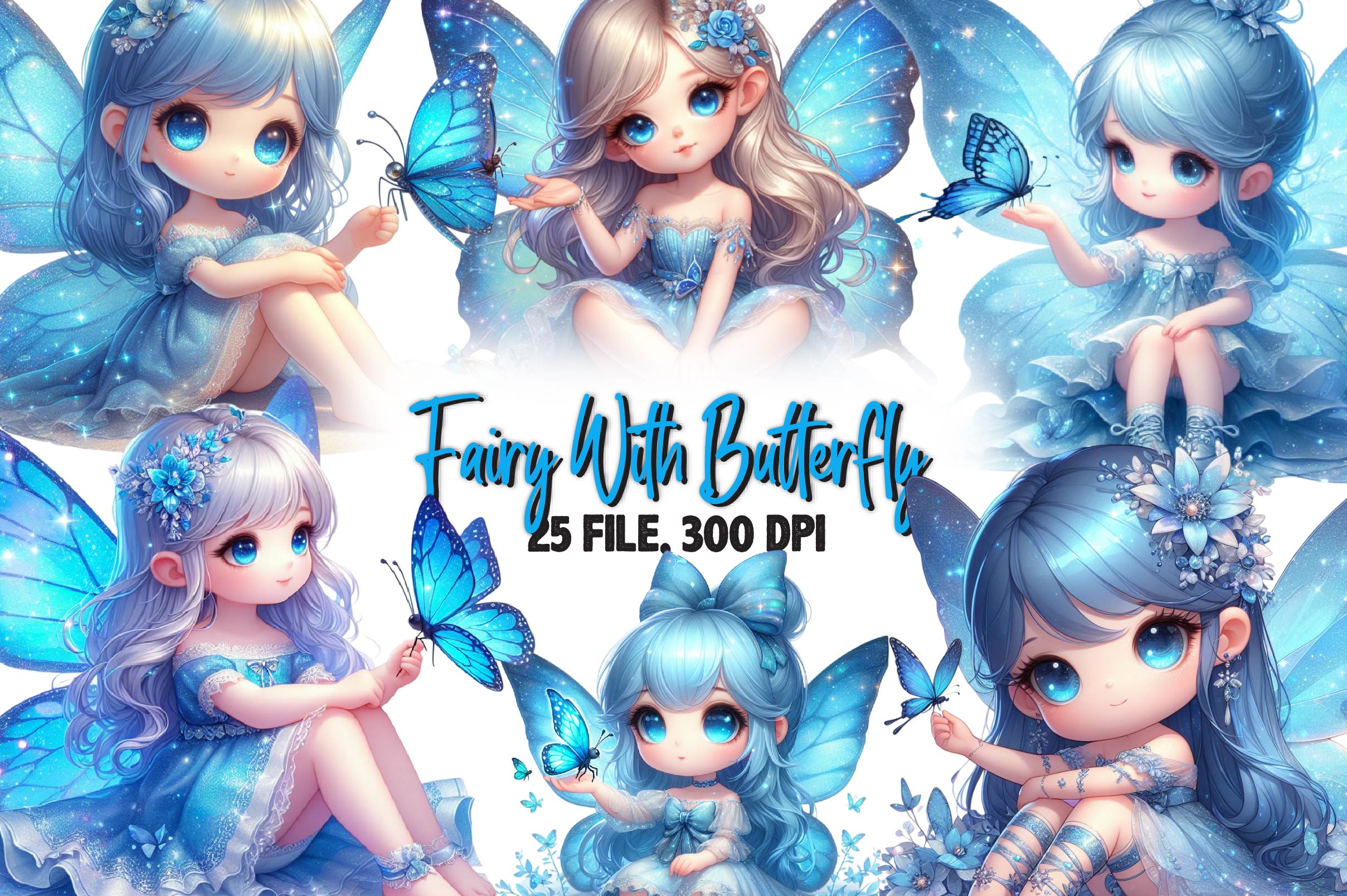 Cute Fairy With Butterfly Clipart Bundle - CraftNest - Digital Crafting and Art