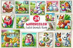Easter Animals Postage Stamp Clipart Bundle 2 - CraftNest - Digital Crafting and Art