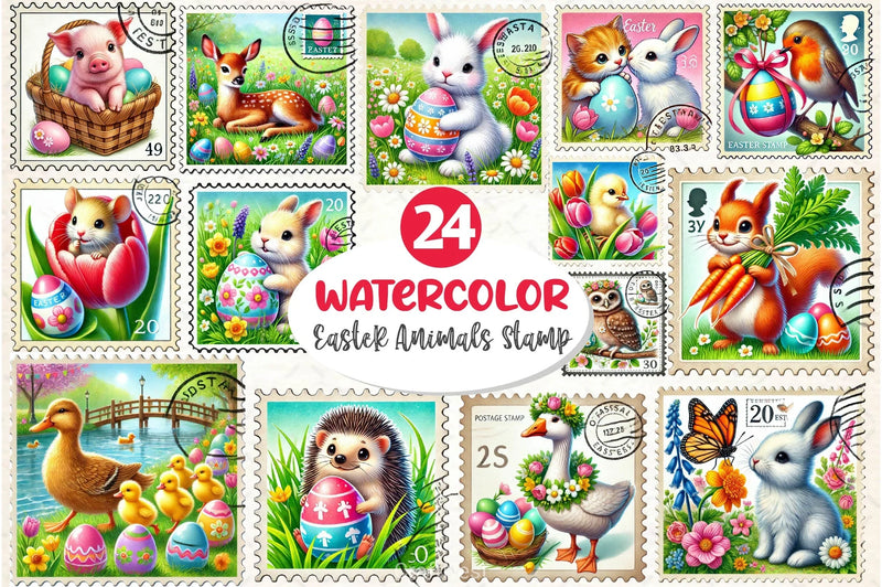Easter Animals Postage Stamp Clipart Bundle 2 - CraftNest - Digital Crafting and Art