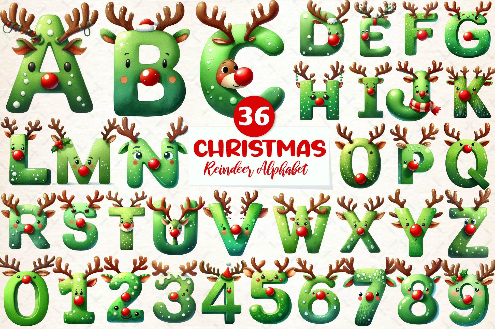 Christmas Reindeer Alphabet Clipart Bundle - CraftNest - Digital Crafting and Art